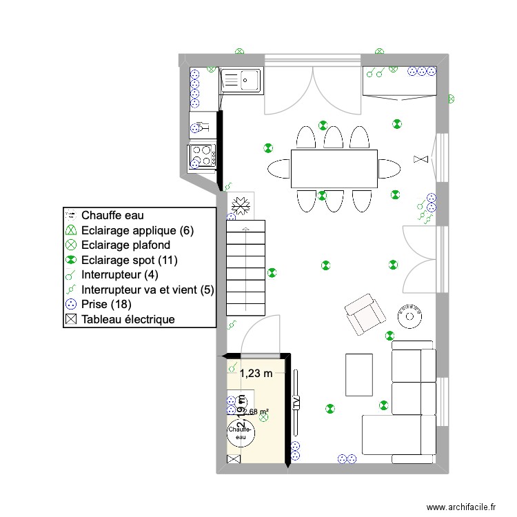 dépendance riz de jardin escalier droit. Plan de 0 pièce et 0 m2