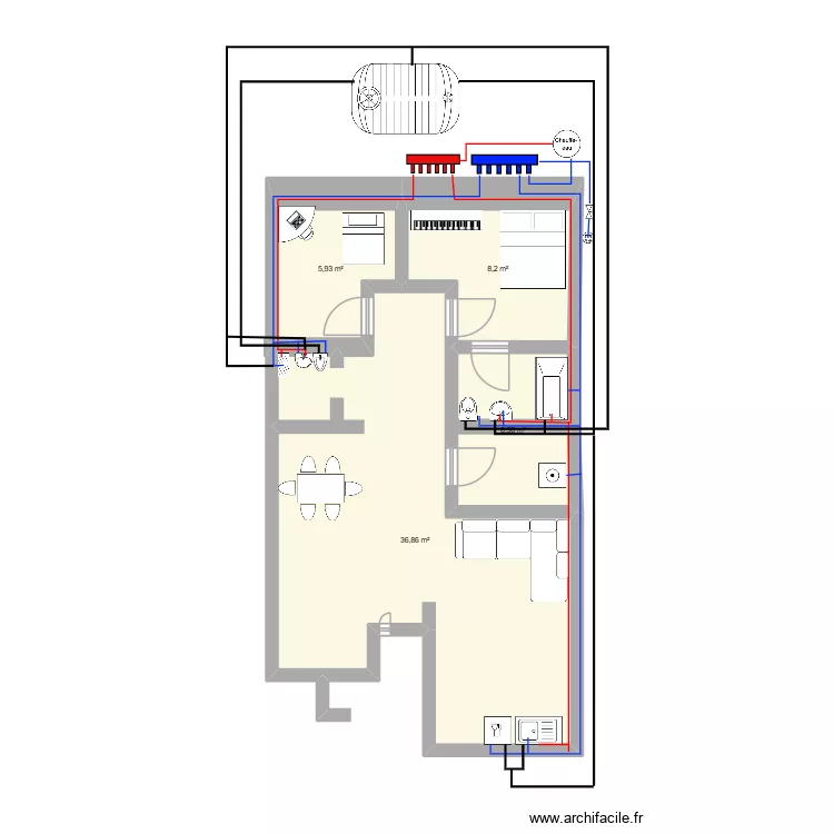 souda mohamed... Plan de 4 pièces et 58 m²
