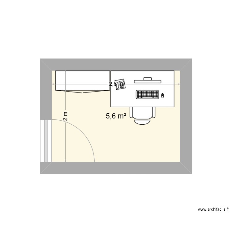 bureau Pélican. Plan de 1 pièce et 6 m2
