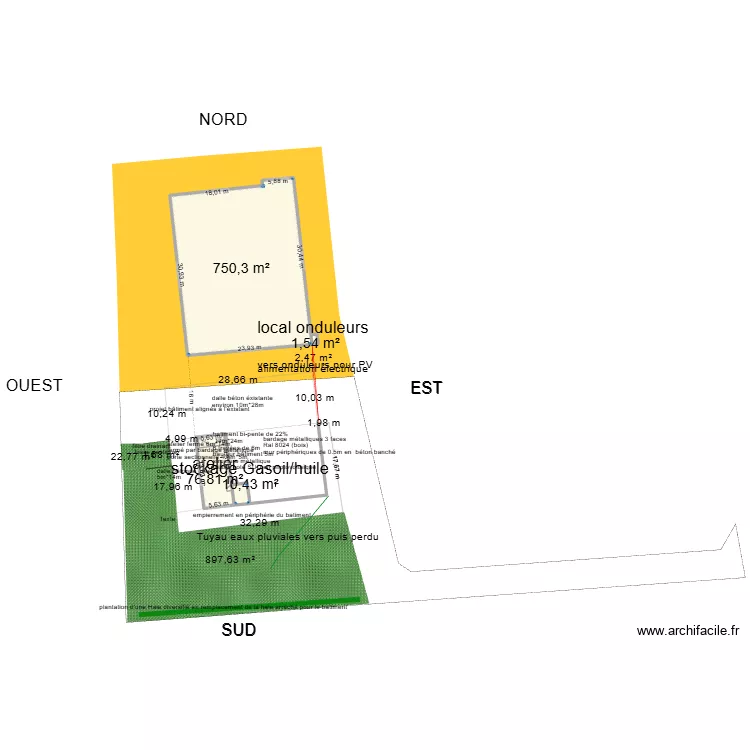 batiment. Plan de 4  et 839 m²
