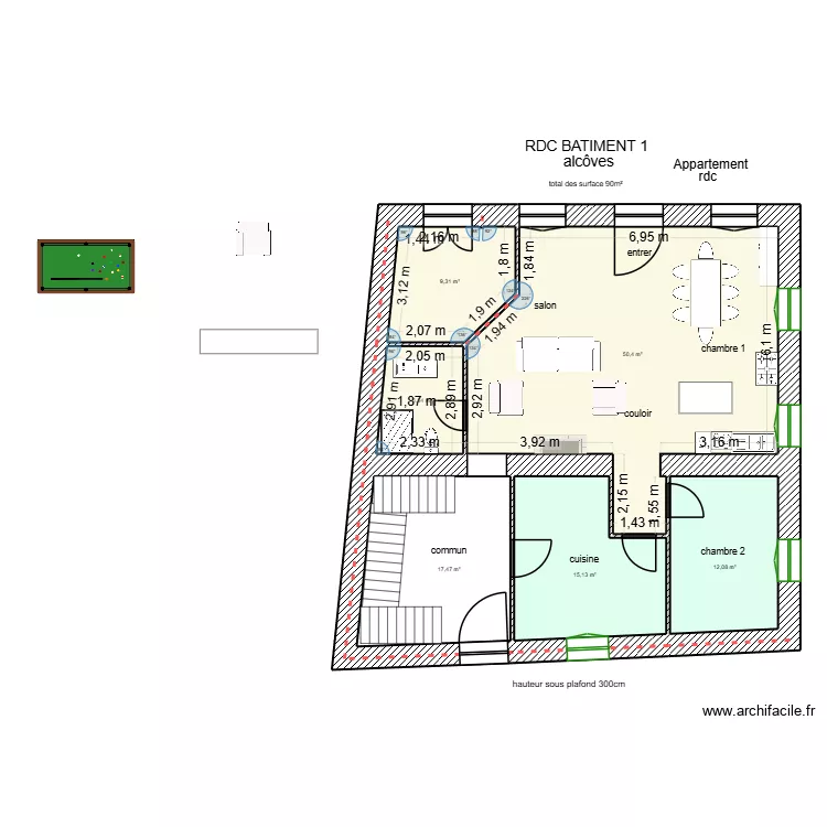 RDC Bâtiment 1 grand salon sud. Plan de RDC Bâtiment 1 grand salon sud. Plan de