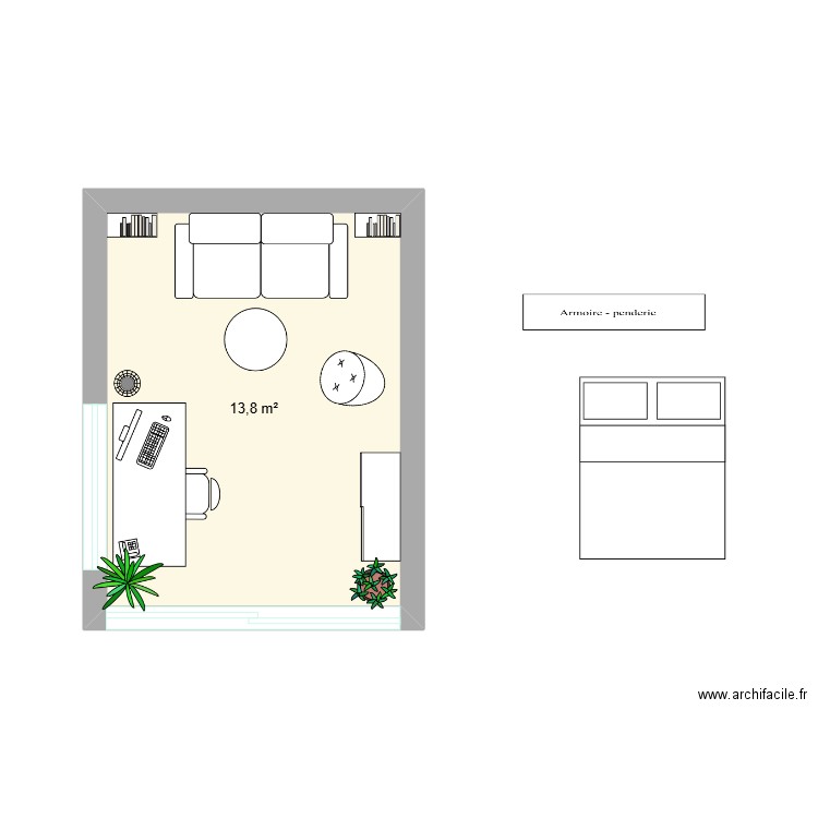 Cabourg Quick en Chambre 2. Plan de 1 pièce et 14 m2