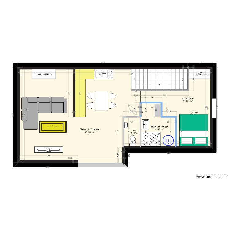 FGA. Plan de 5 pièces et 62 m2