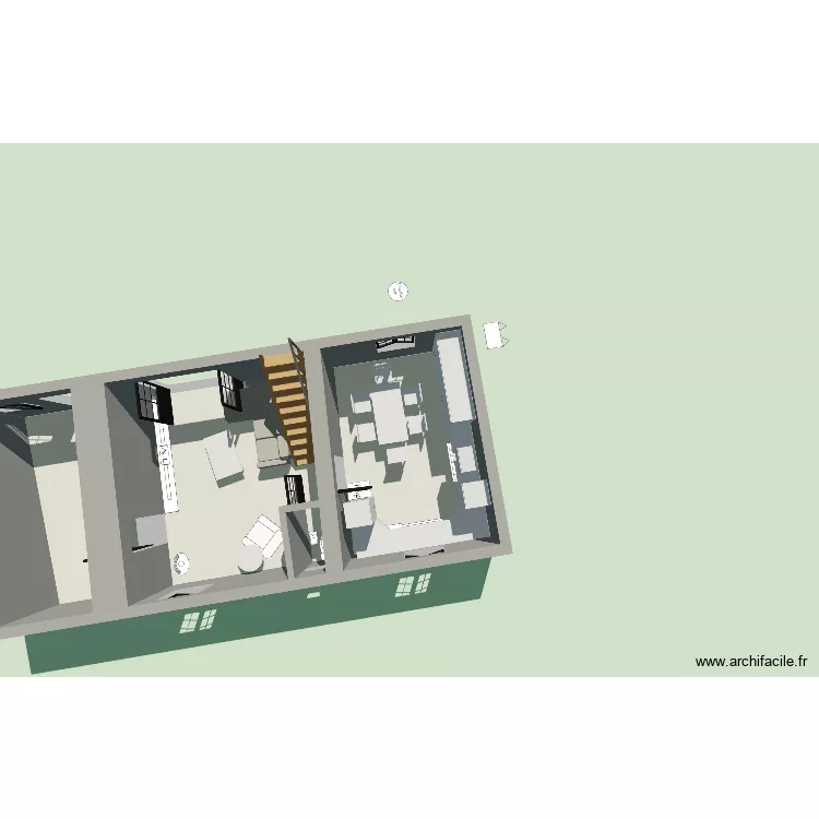 Maison rdc2. Plan de 3  et 56 m²