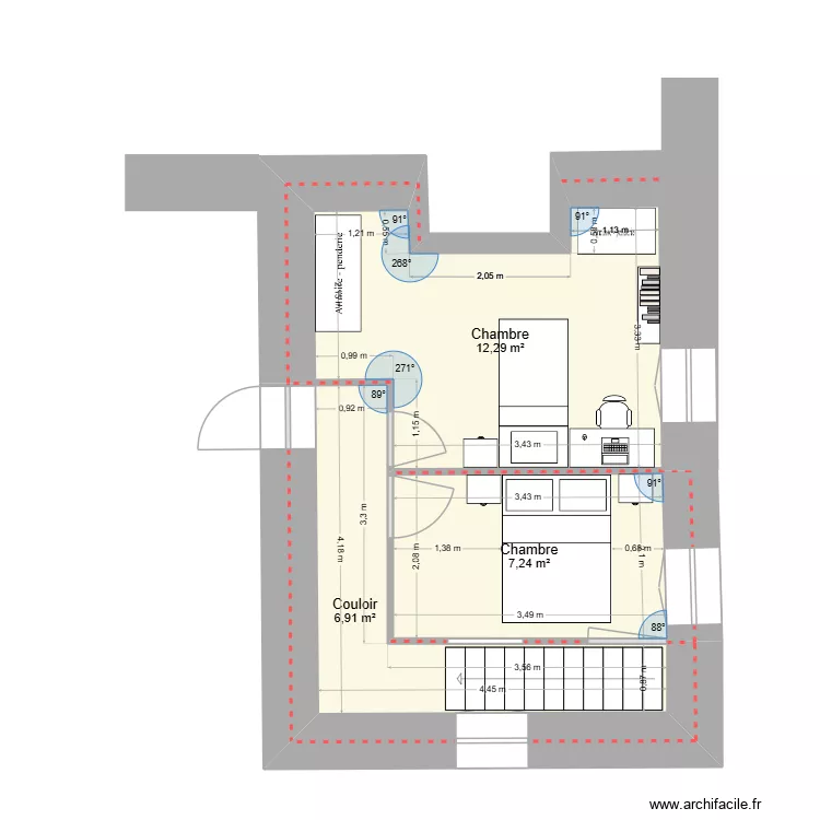 etage. Plan de 3  et 26 m²