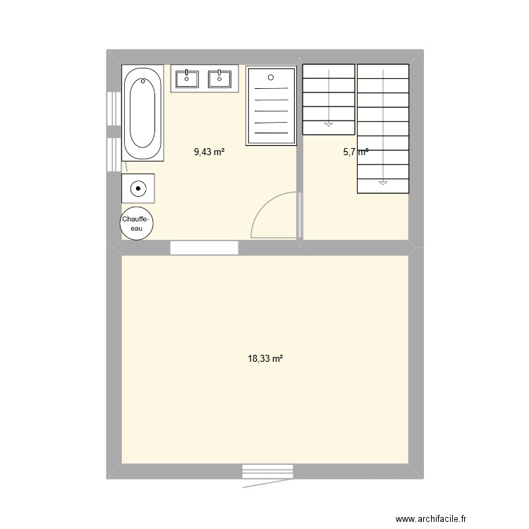 plkan 2. Plan de 3 pièces et 33 m2