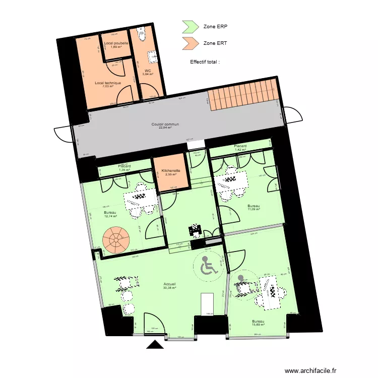 Brive - ERP. Plan de 17 pièces et 126 m²
