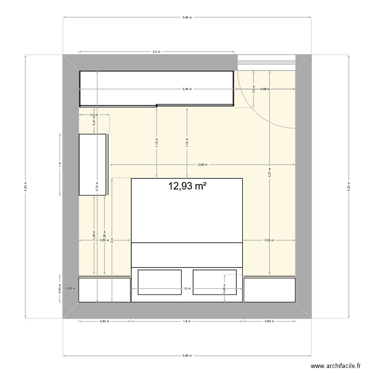 Chambre Didier. Plan de 1 pièce et 13 m2