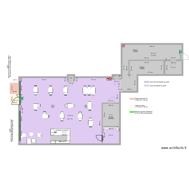 BISTROT SARLAT APRÈS AMÉNAGEMENTS. Plan de 6 pièces et 205 m2