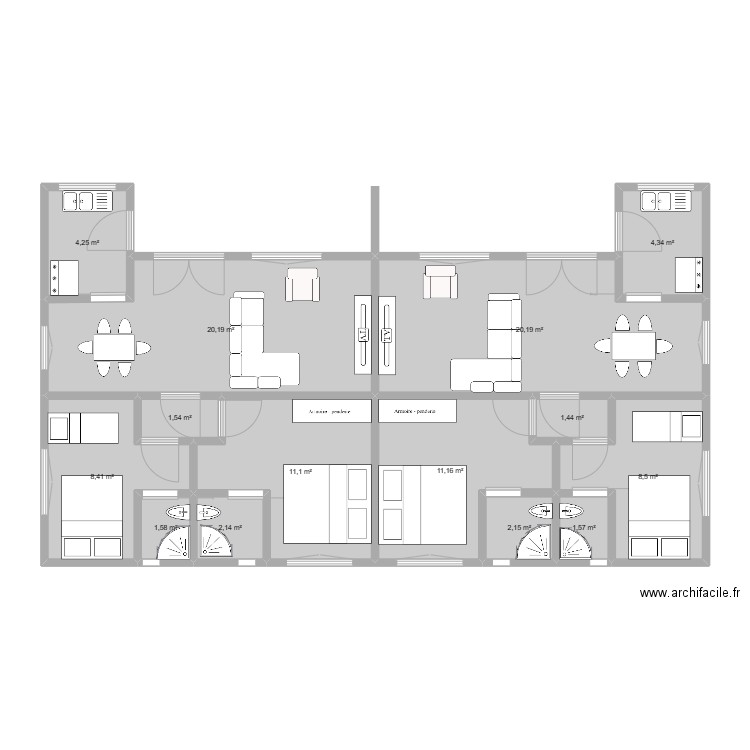 Double appartement Lac Kipopo. Plan de 14 pièces et 99 m2