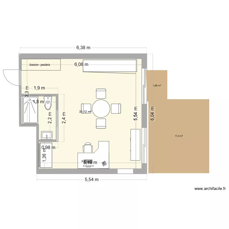 cube 1. Plan de 1 Pièce et 31 m²