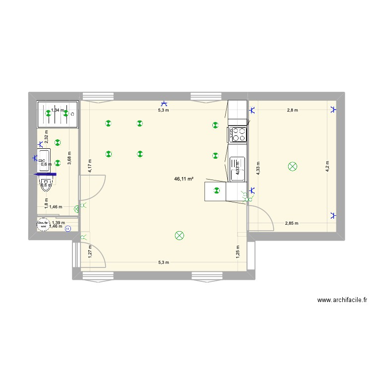 Appartement QN - Saint chamond. Plan de 1 pièce et 46 m2