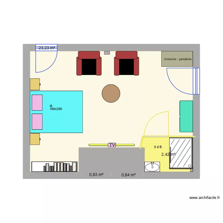chambre du bas PROJET 05. Plan de 4  et 27 m²
