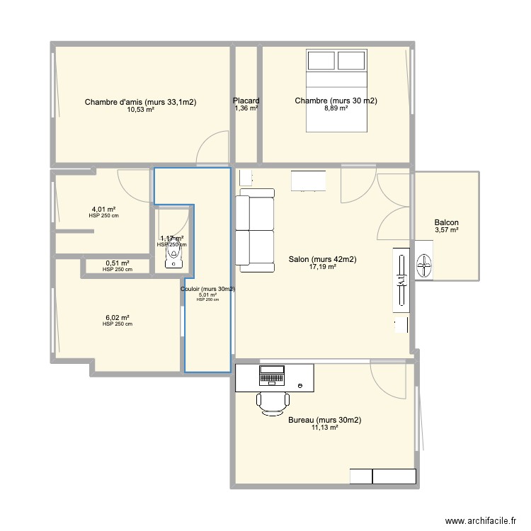 Appartement PICOUSSIN 2. Plan de 11 pièces et 69 m2