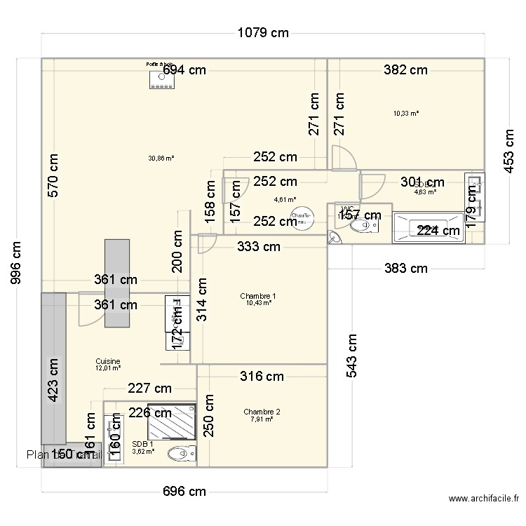 UVFBOIS. Plan de 9 pièces et 86 m2