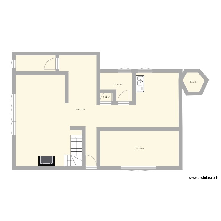 guillerval. Plan de 5 pièces et 80 m2