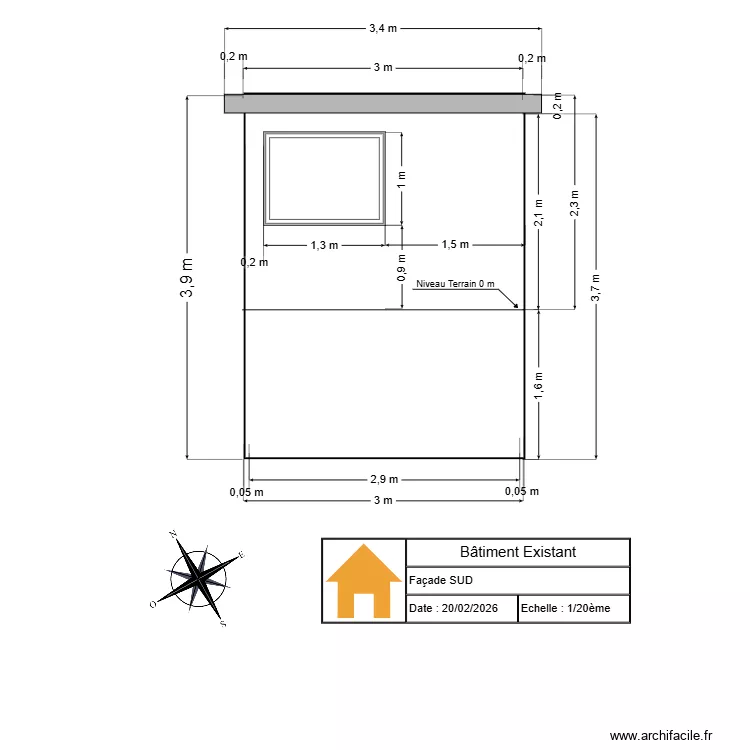 B&acirc;timent Existant Coupe AA. Plan de 