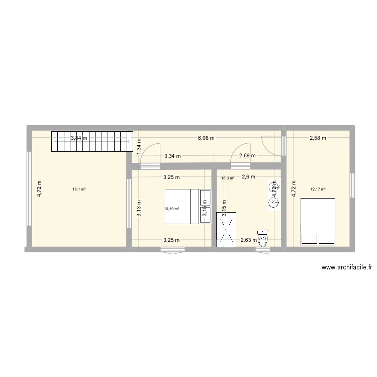 Vinassan étage 1. Plan de 4 pièces et 57 m2