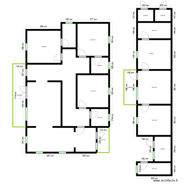 Plan Alareny simple. Plan de 17 pièces et 202 m2