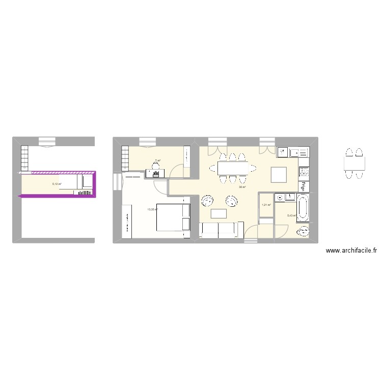 CHessy. Plan de 6 pièces et 62 m2