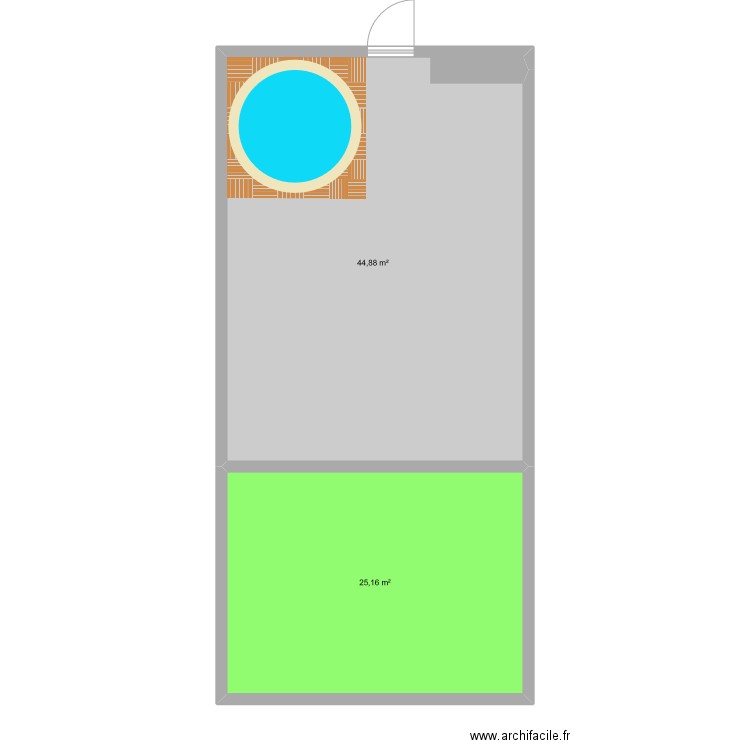 terrasse exterieur mai 2025. Plan de 2 pièces et 70 m2