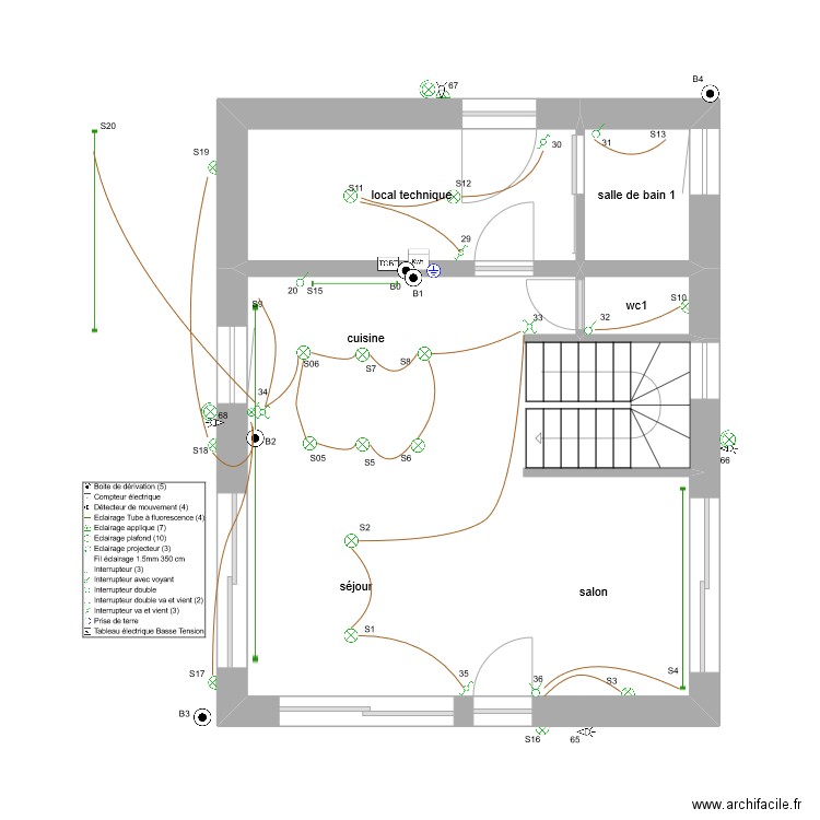 chalet zinc Rdc éclairage. Plan de 4 pièces et 44 m2