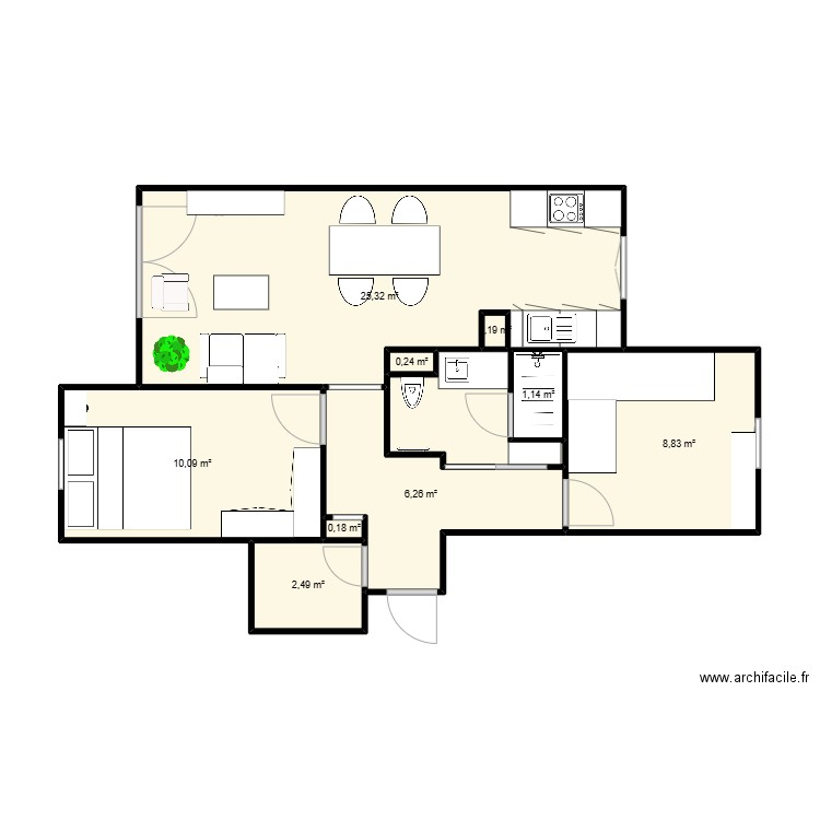 plan Appart 1. Plan de 9 pièces et 55 m2