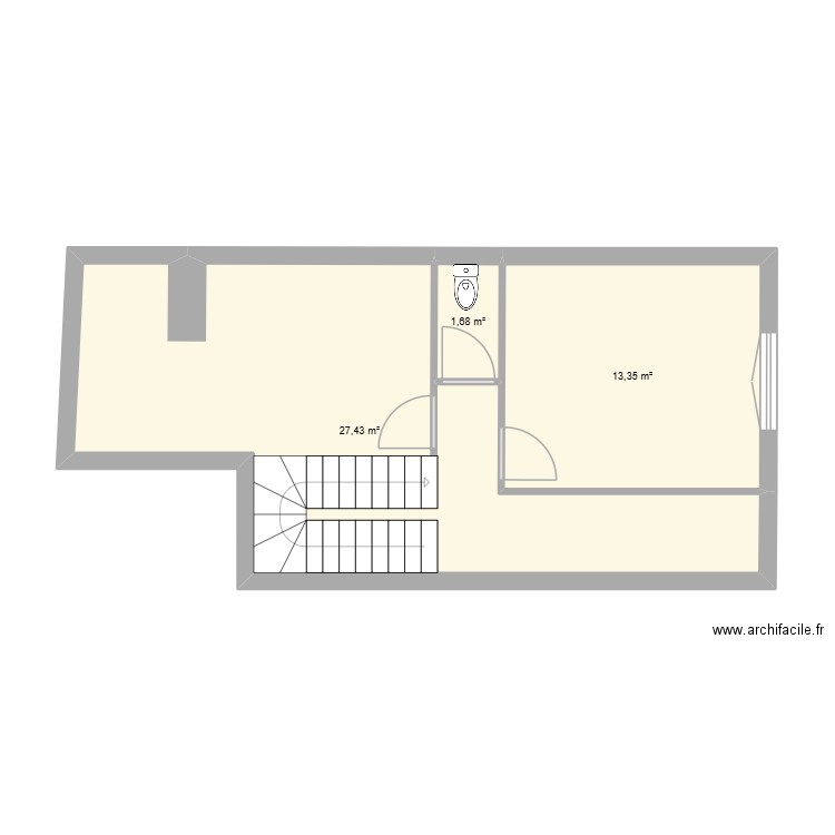 EXISTANT RDC URTIN. Plan de 3 pièces et 42 m2
