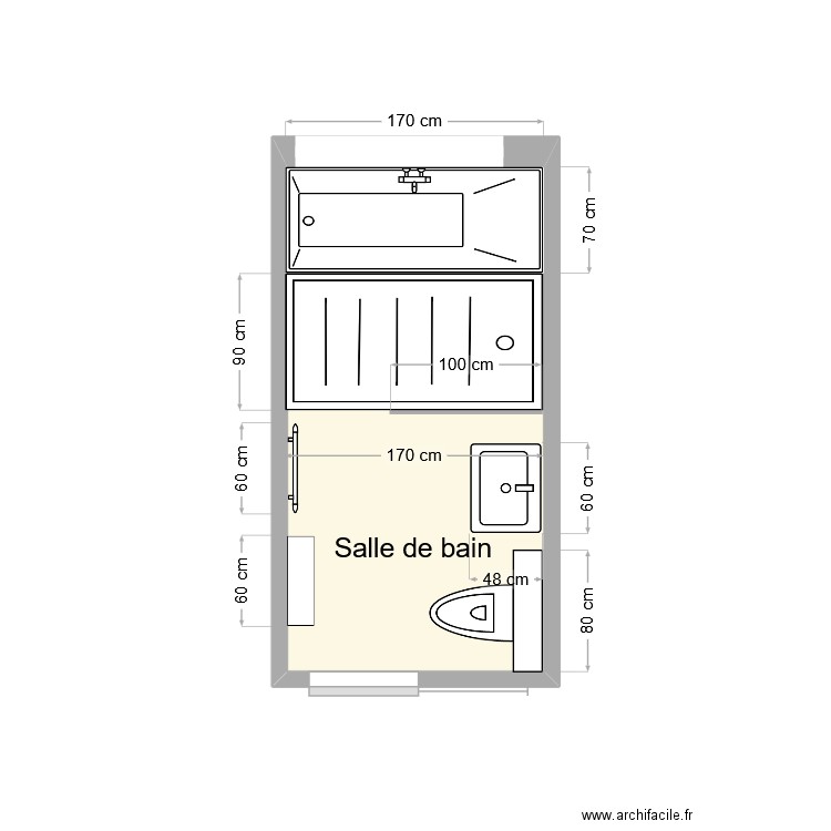 Rénovation salle de bain_2. Plan de 1 pièce et 6 m2