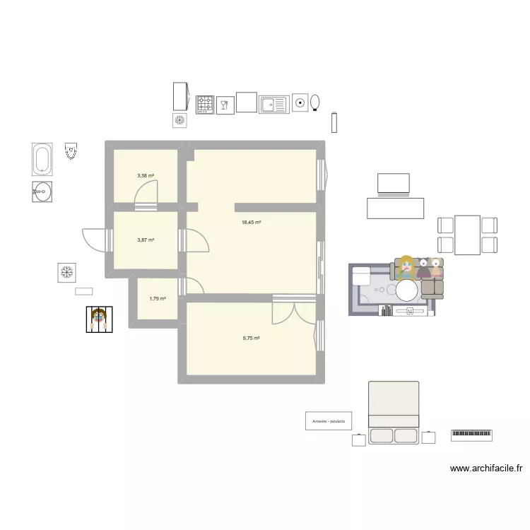 Laurence Berluchon V3. Plan de 5  et 37 m²