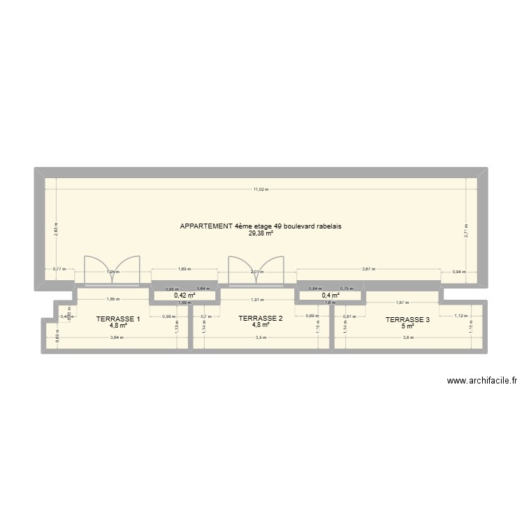 PERSO ED terrasse bonne quotation. Plan de 6 pièces et 45 m2