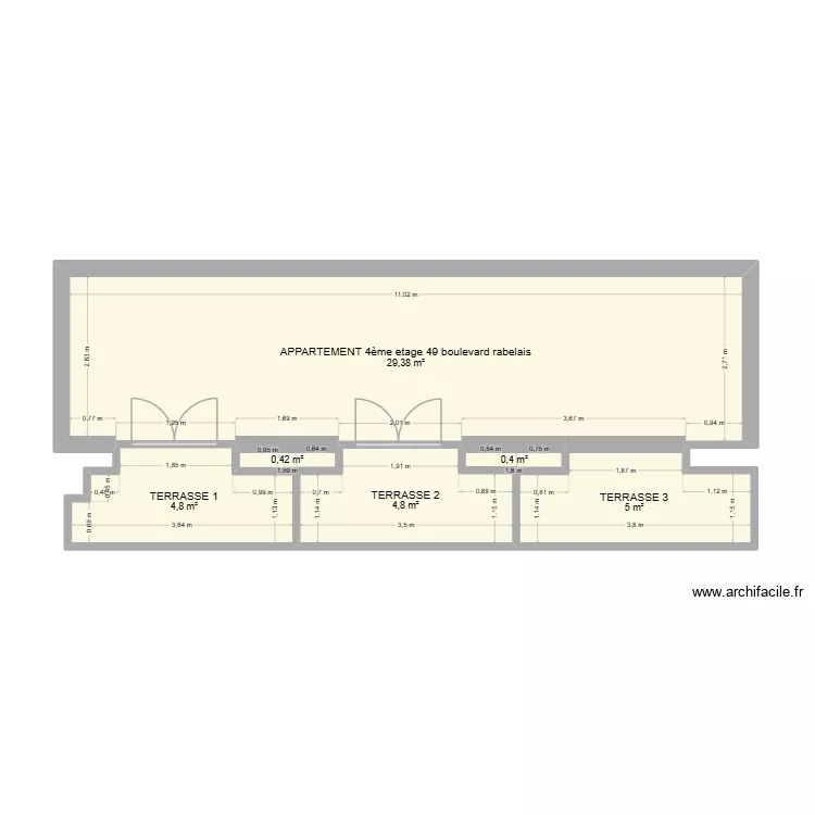 PERSO ED terrasse bonne quotation. Plan de 6 pièces et 45 m²