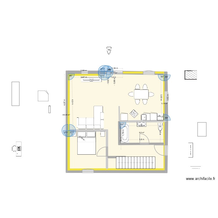 dino. Plan de 4 pièces et 8 m2