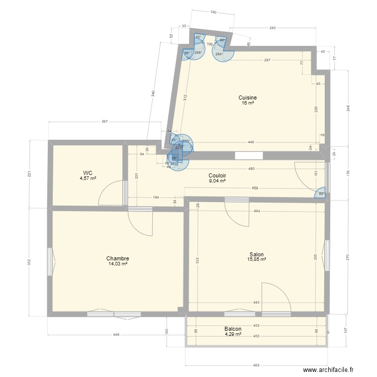 cuisine 1er coté. Plan de 6 pièces et 64 m2