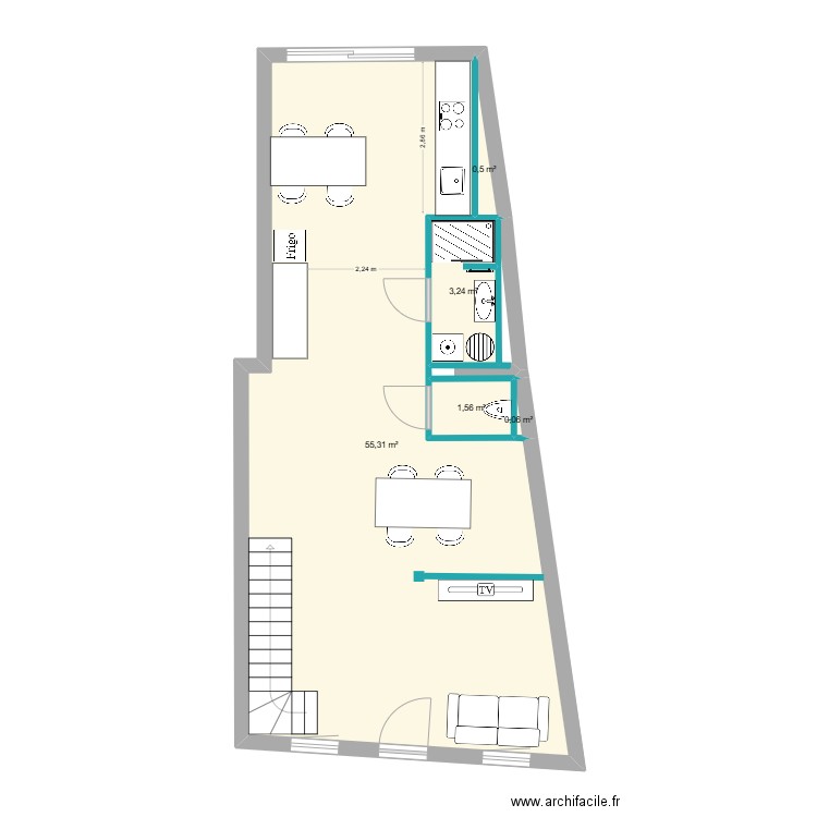 49 route de hasnon. Plan de 5 pièces et 61 m2
