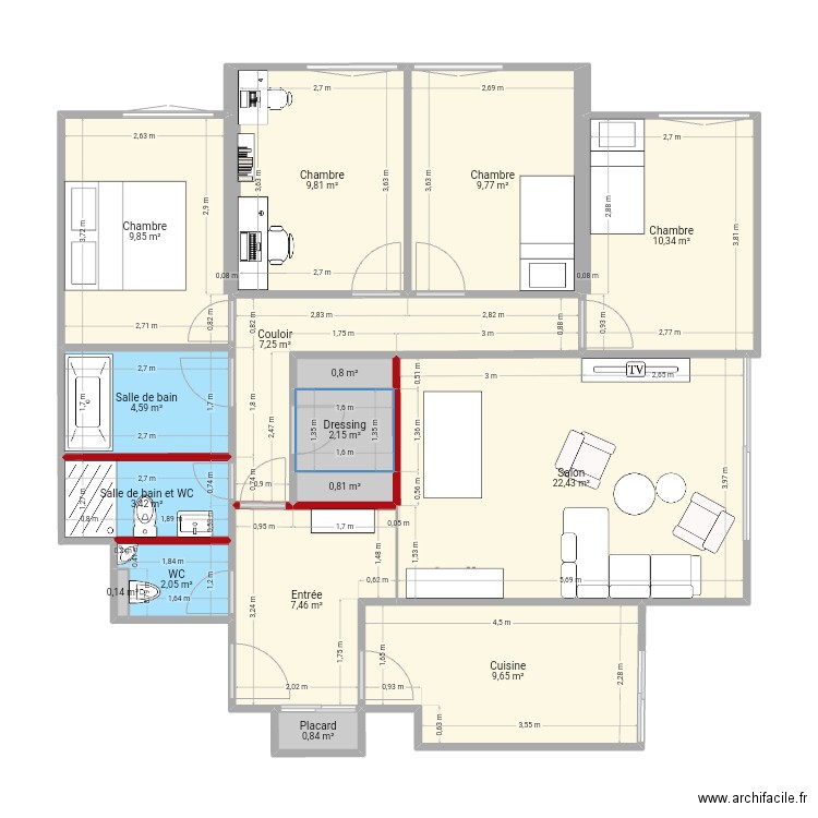 Casa 1. Plan de 16 pièces et 101 m2