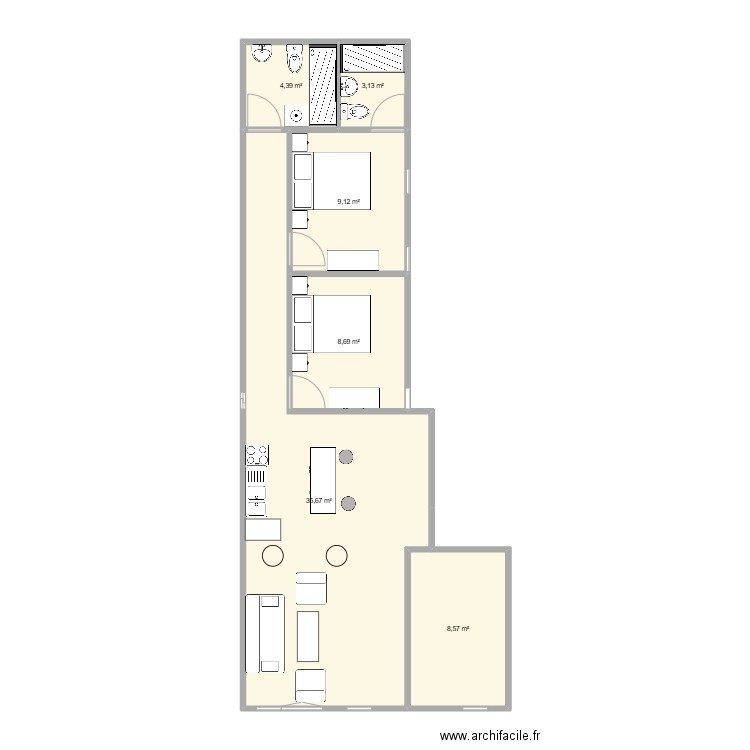 BAGA_Lucien_plan. Plan de 6 pièces et 70 m2