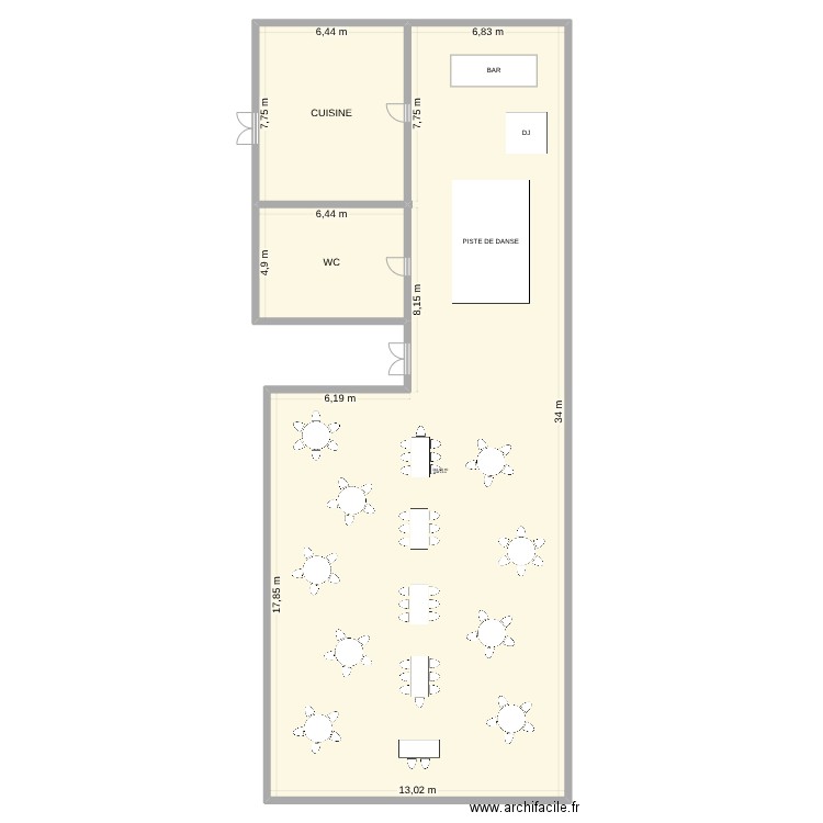 Plan de la salle M&N. Plan de 3 pièces et 424 m2
