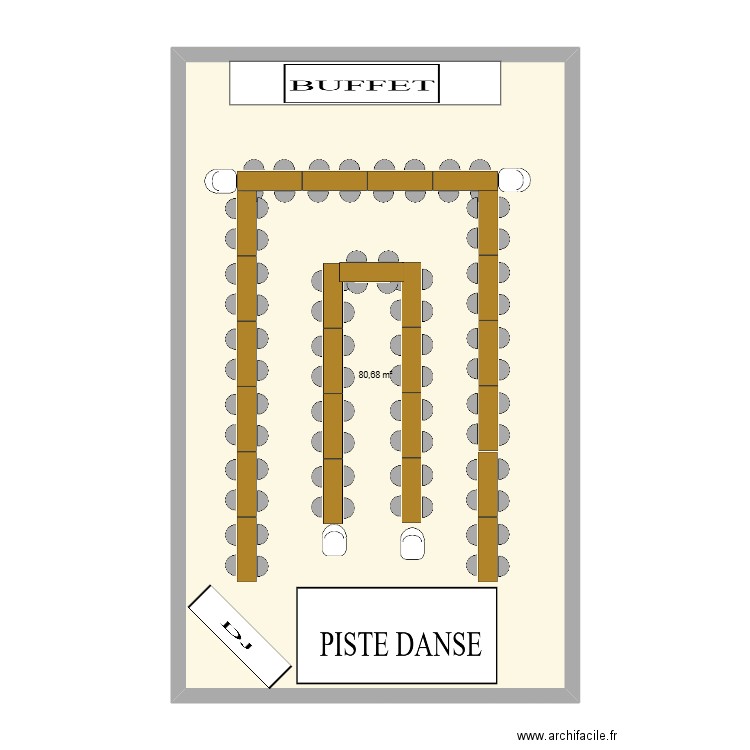 TABLE EN U - 100 PERS. Plan de 1 pièce et 81 m2