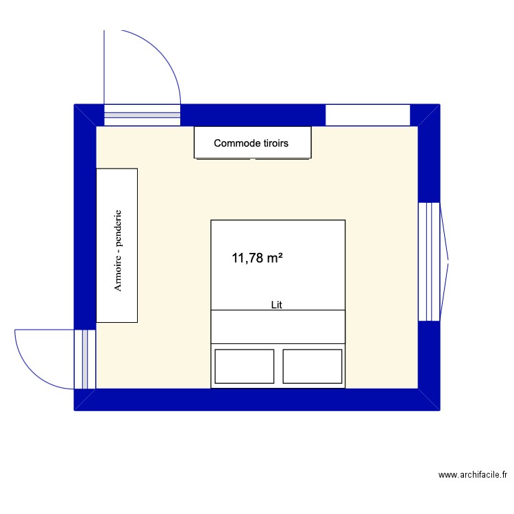 chambre. Plan de 1 pièce et 12 m2