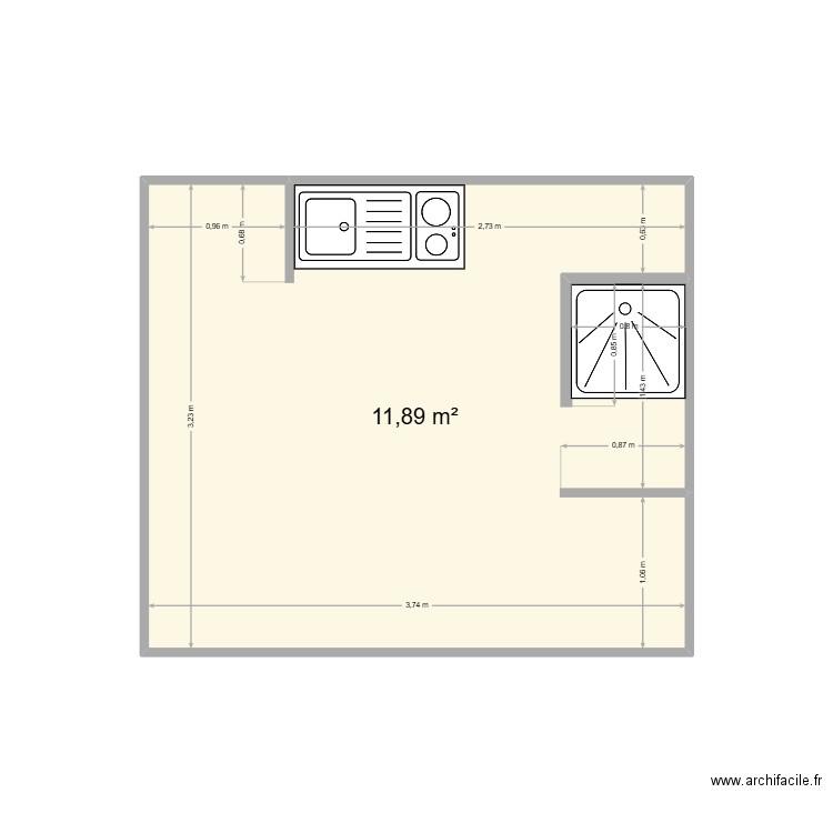 Studio QUEROL-KOLLY. Plan de 1 pièce et 12 m2