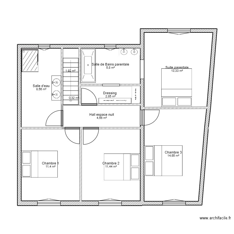 PROJET GERTWLLER ETAGE OPTION 2. Plan de 10 pièces et 75 m2