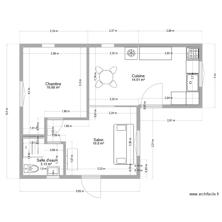 AVRIL 97114. Plan de 4 pièces et 39 m2