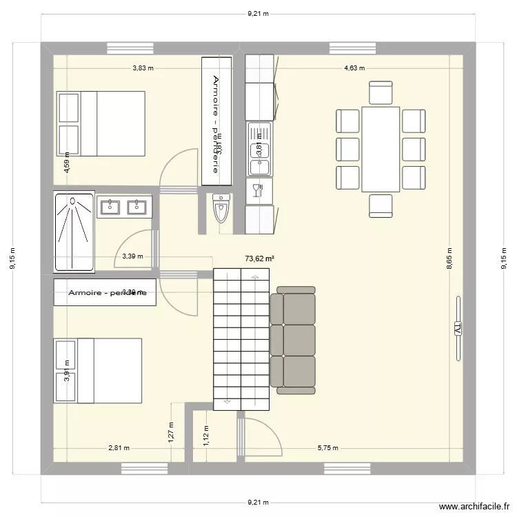 dessus tabac 1. Plan de 1  et 74 m²