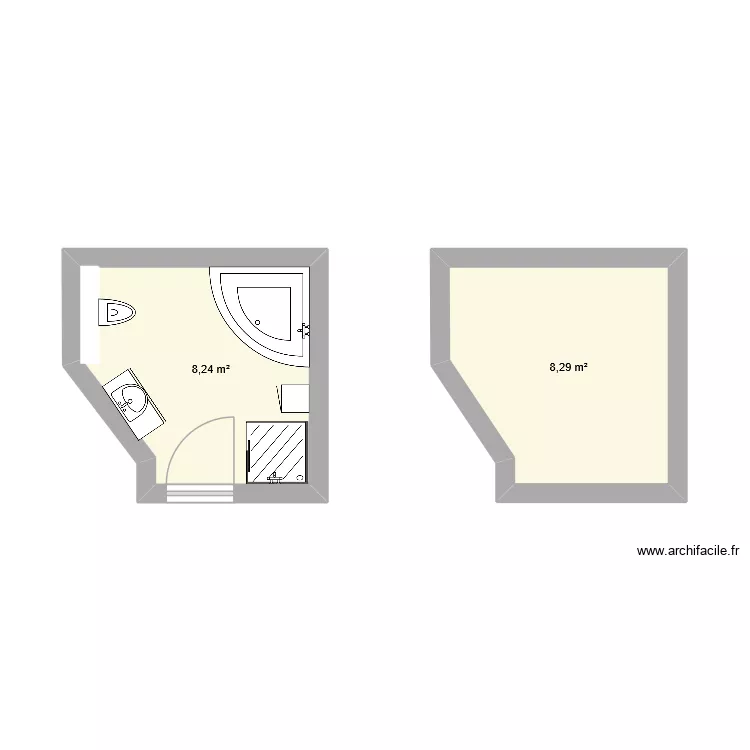 Salle de bain. Plan de 2  et 17 m²