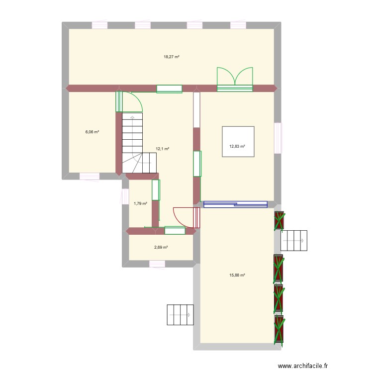 chevreuil 1. Plan de 7 pièces et 70 m2