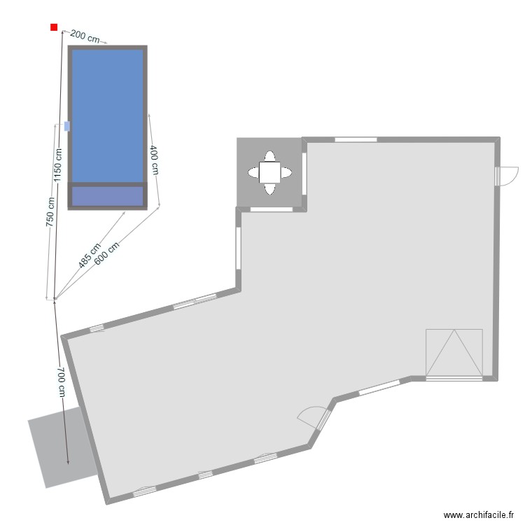 Piscine raccordement. Plan de 1 pièce et 160 m2