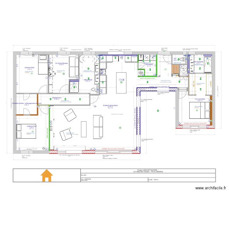 projet  LARQUET/WATIER : aménagement 02.05.25. Plan de 12 pièces et 136 m2