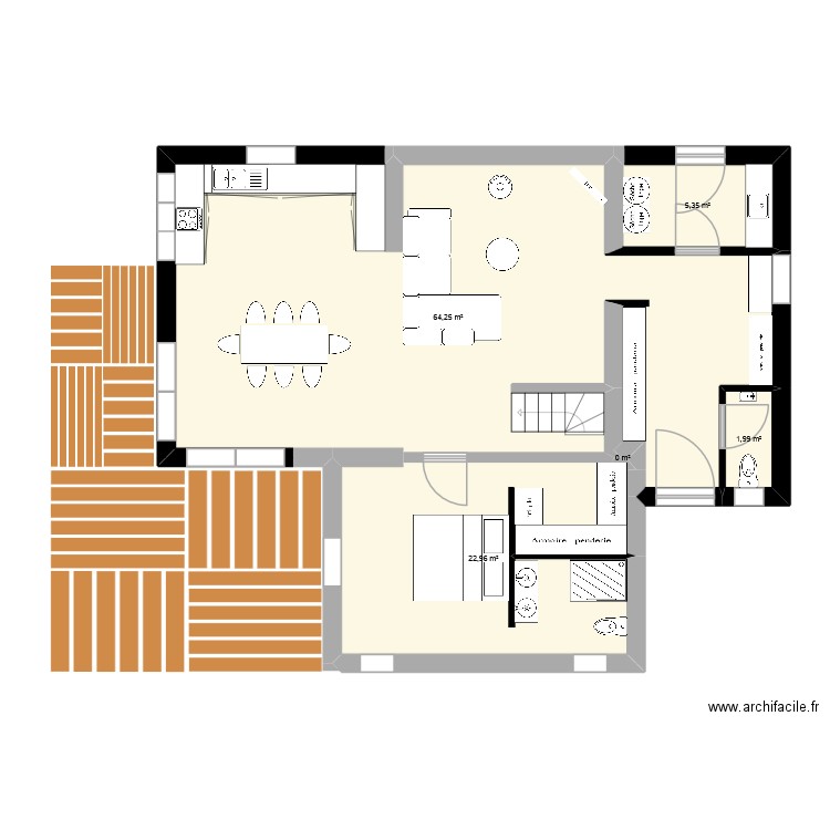 Aménagement rez de chaussée projet 2. Plan de 5 pièces et 95 m2