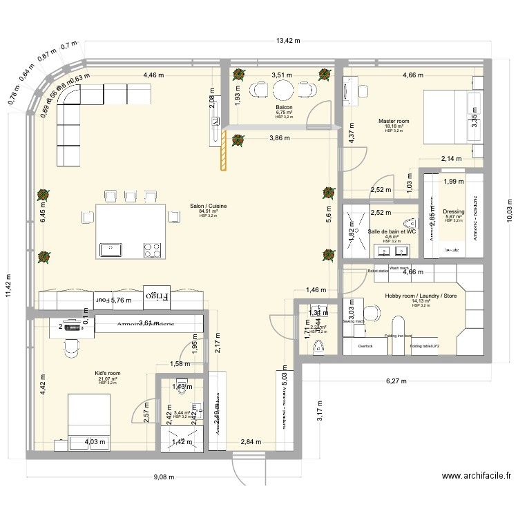 Hyde 166 kalamkas. Plan de 9 pièces et 161 m2